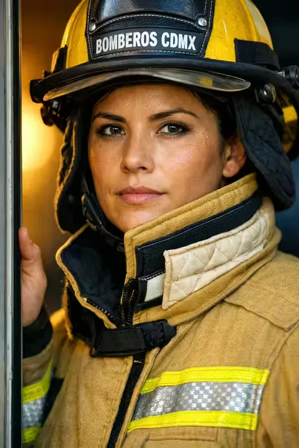 Bombera con equipo de protección personal certificado NFPA — BOMBERO.MX