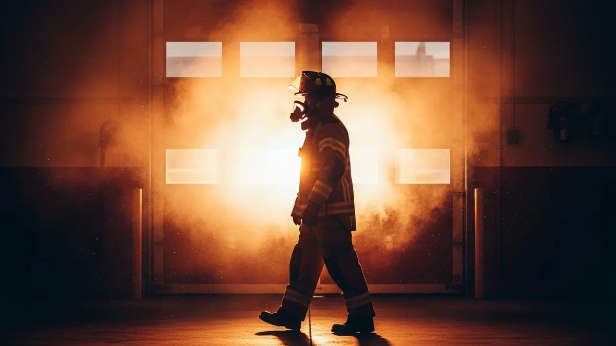 Bombero en combate de incendio estructural con EPP NFPA — BOMBERO.MX