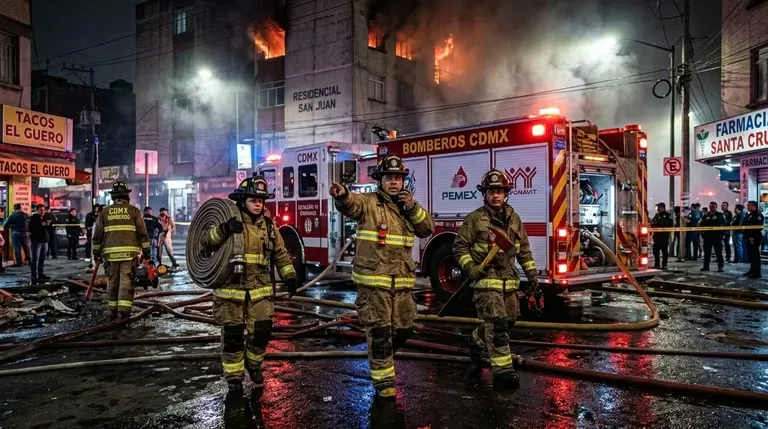 Brigada de bomberos en respuesta a una emergencia con equipo contra incendios