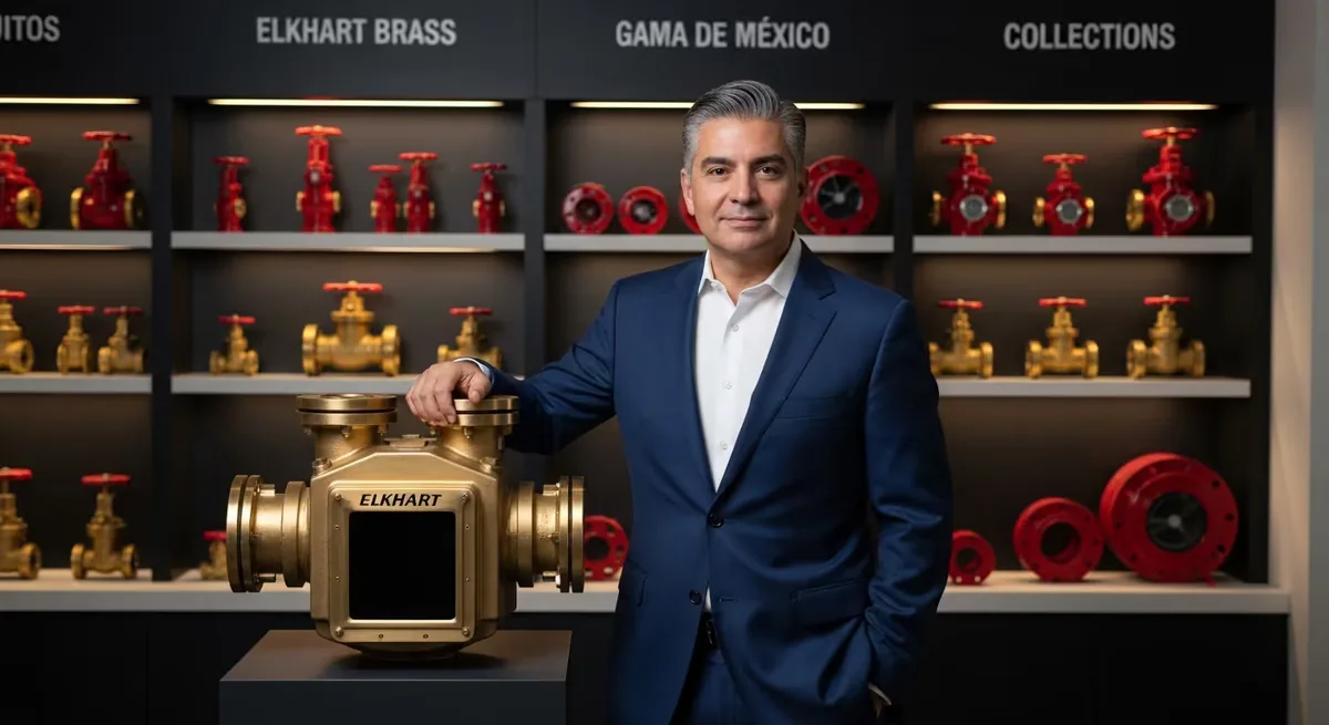 Dirección de Gama de México en showroom con equipo Elkhart Brass