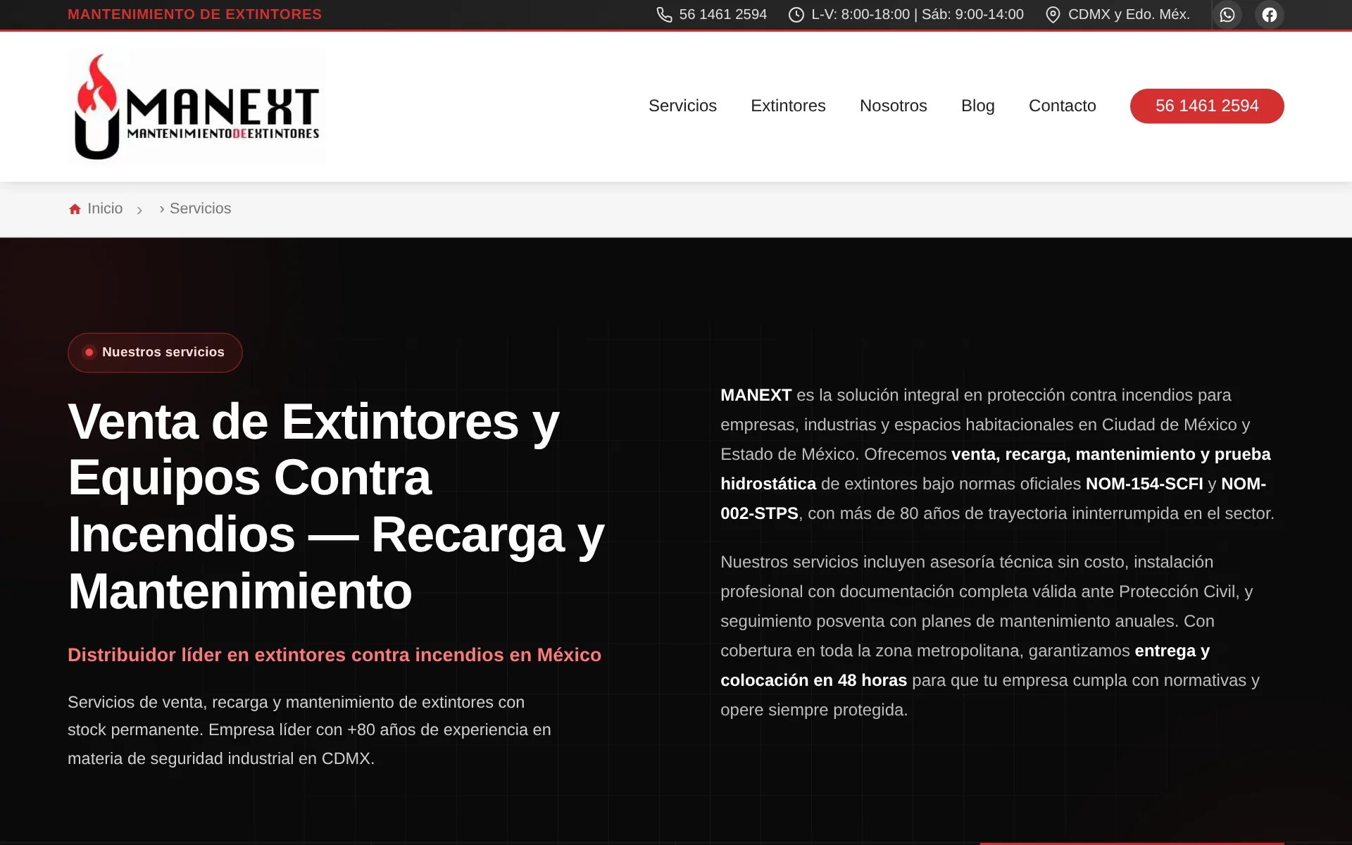 Servicios de MANEXT — recarga, mantenimiento y prueba hidrostática NOM-154