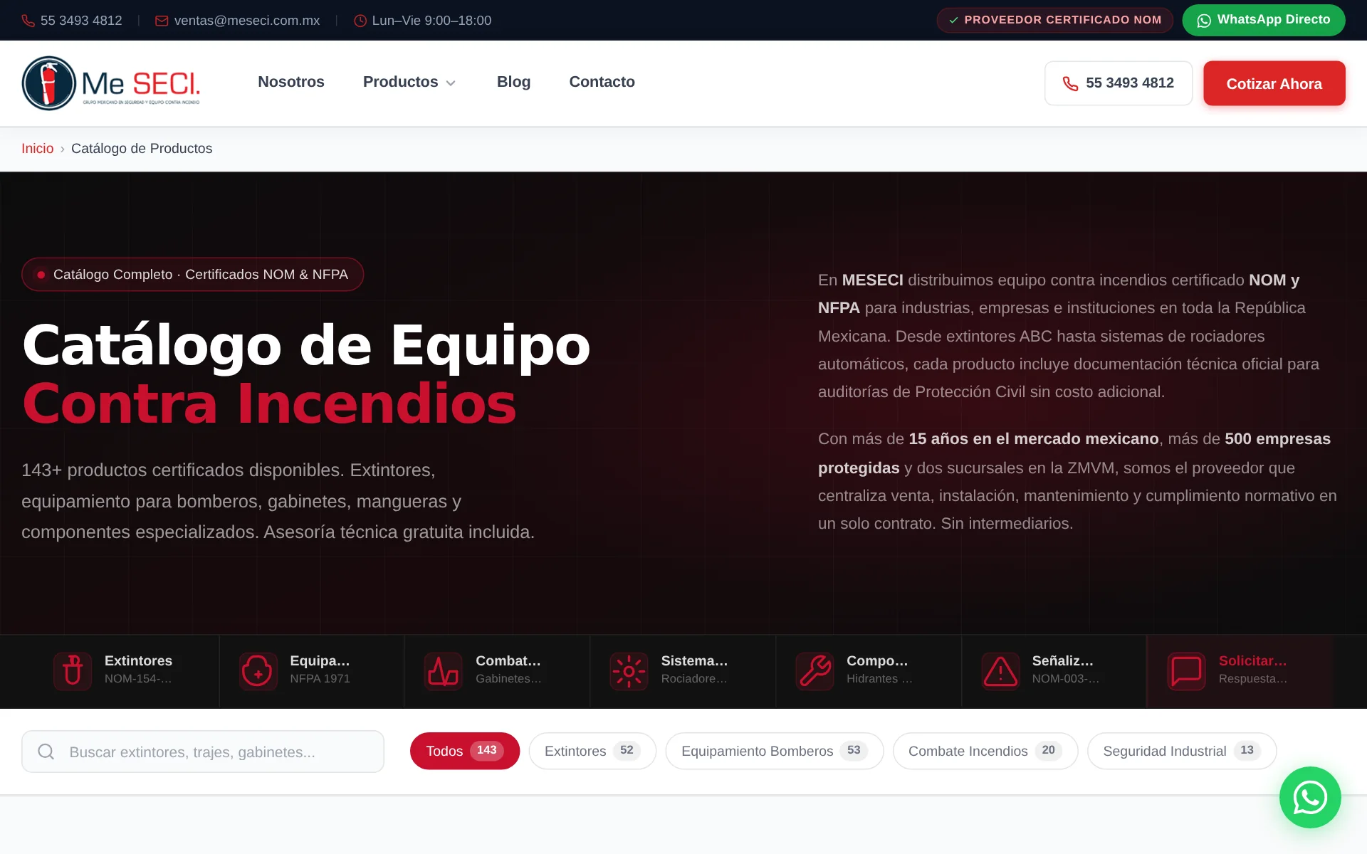 Catálogo de productos de MESECI — extintores, EPP, gabinetes e hidrantes