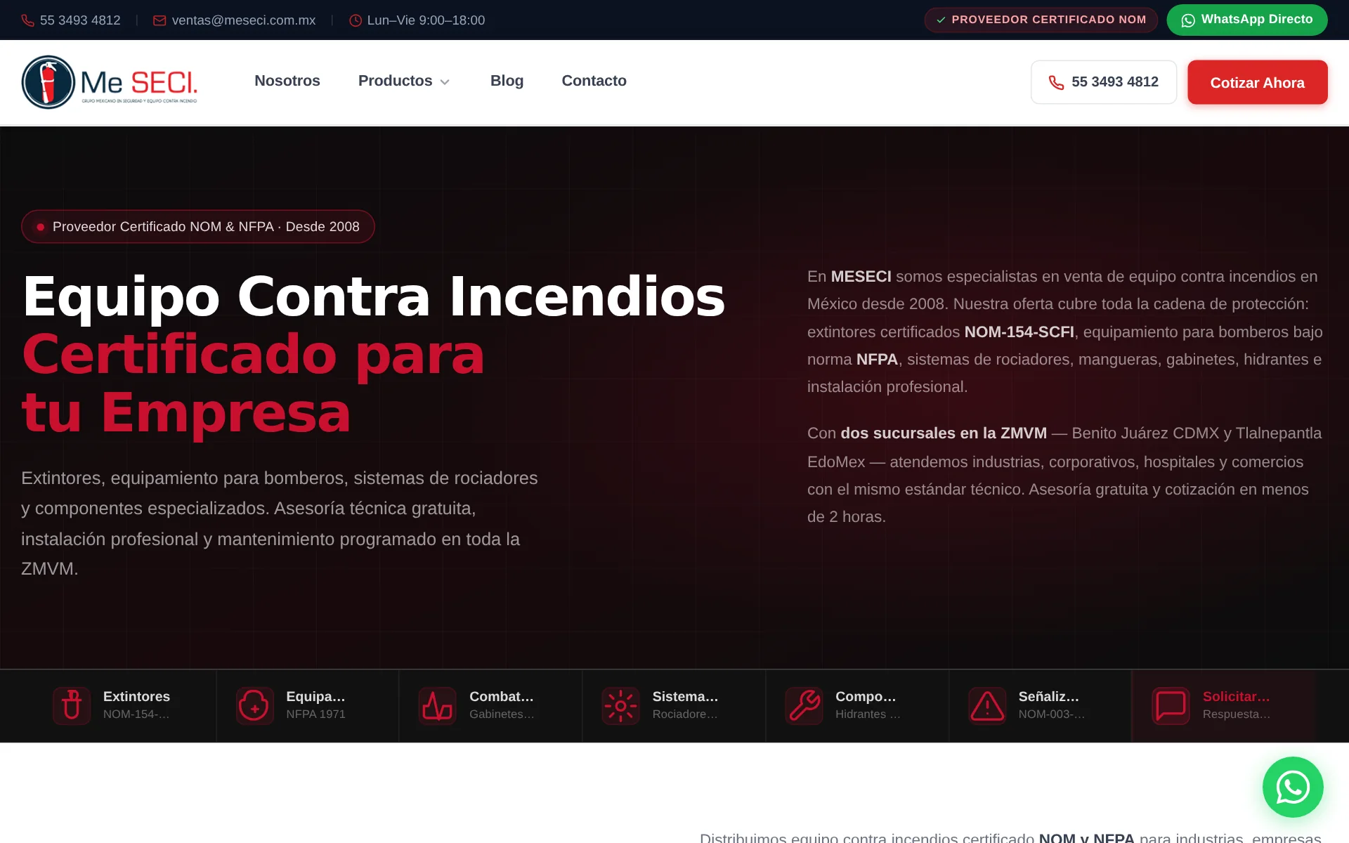 Home de meseci.com.mx — equipo contra incendios certificado NOM/NFPA