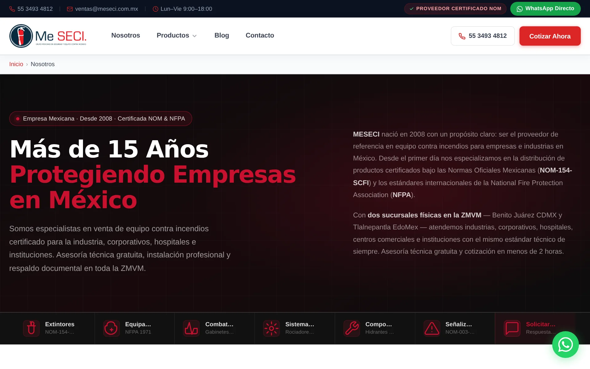 Página institucional de MESECI — proveedor certificado desde 2008