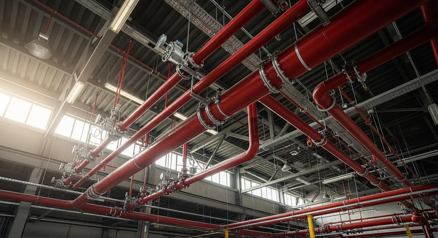 Tubería roja de red hidráulica contra incendio industrial — ProyectoRed