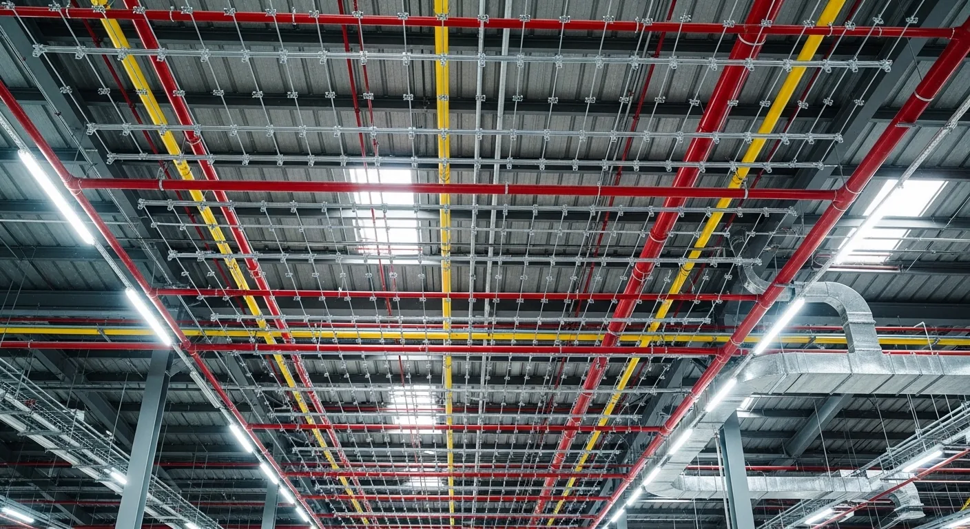 Sistema de sprinklers en techo industrial — ProyectoRed
