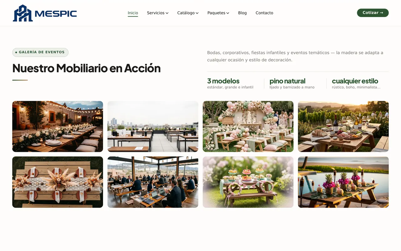 Galería de eventos con mobiliario MESPIC