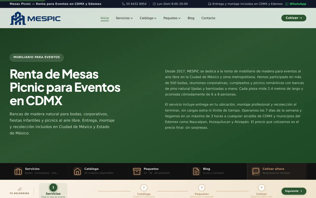 Sitio MESPIC — renta de mesas picnic para eventos en CDMX