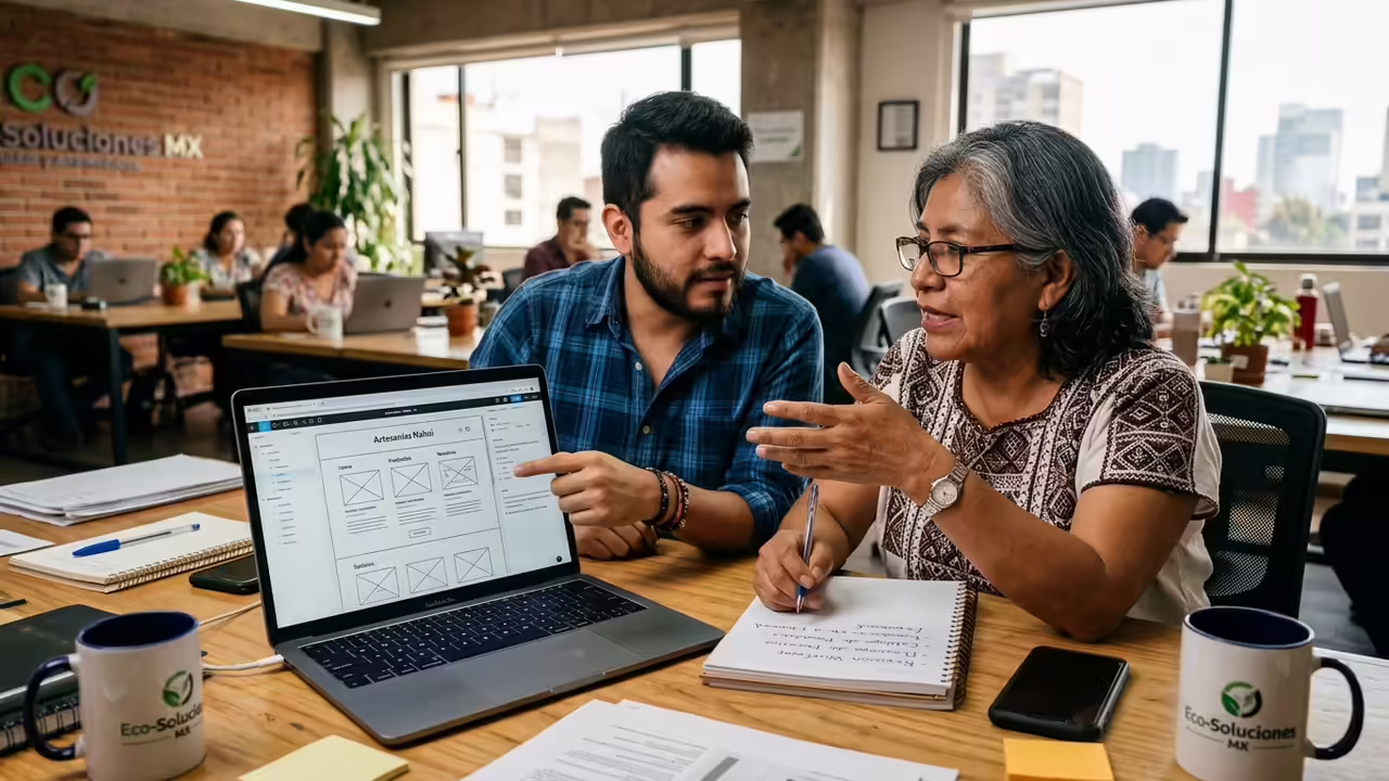 Equipo de OrigenLab en reunión con cliente — OrigenLab